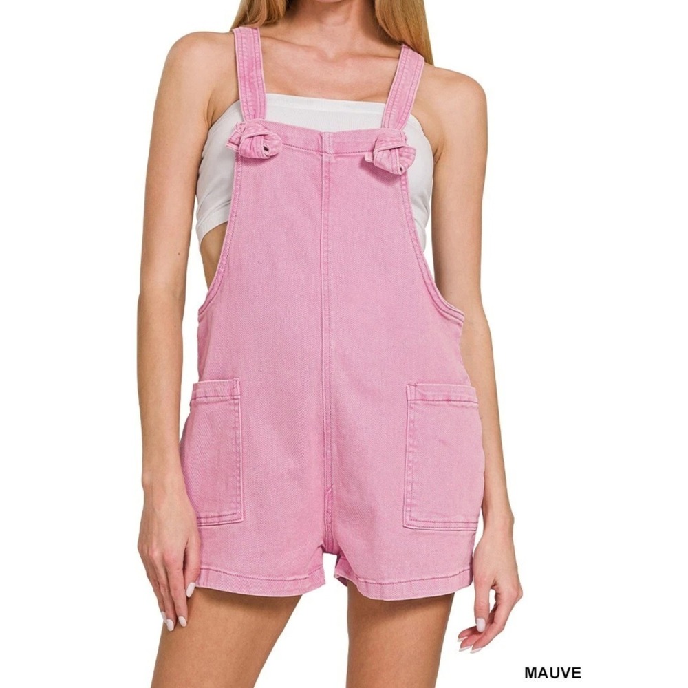Zenana washed knot tie romper Mauve small‎